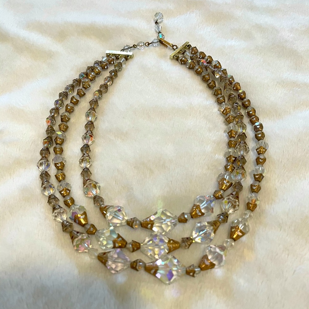 Vintage 3 strand crystal necklace